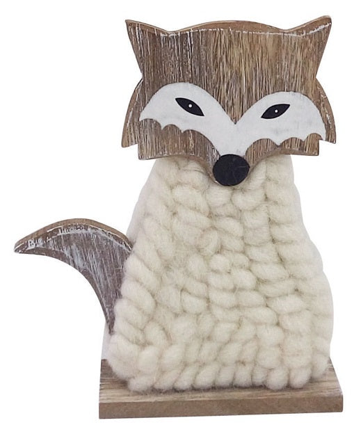 Celebrations XW35071 Fox Tabletop Decoration, Brown/White, Wood