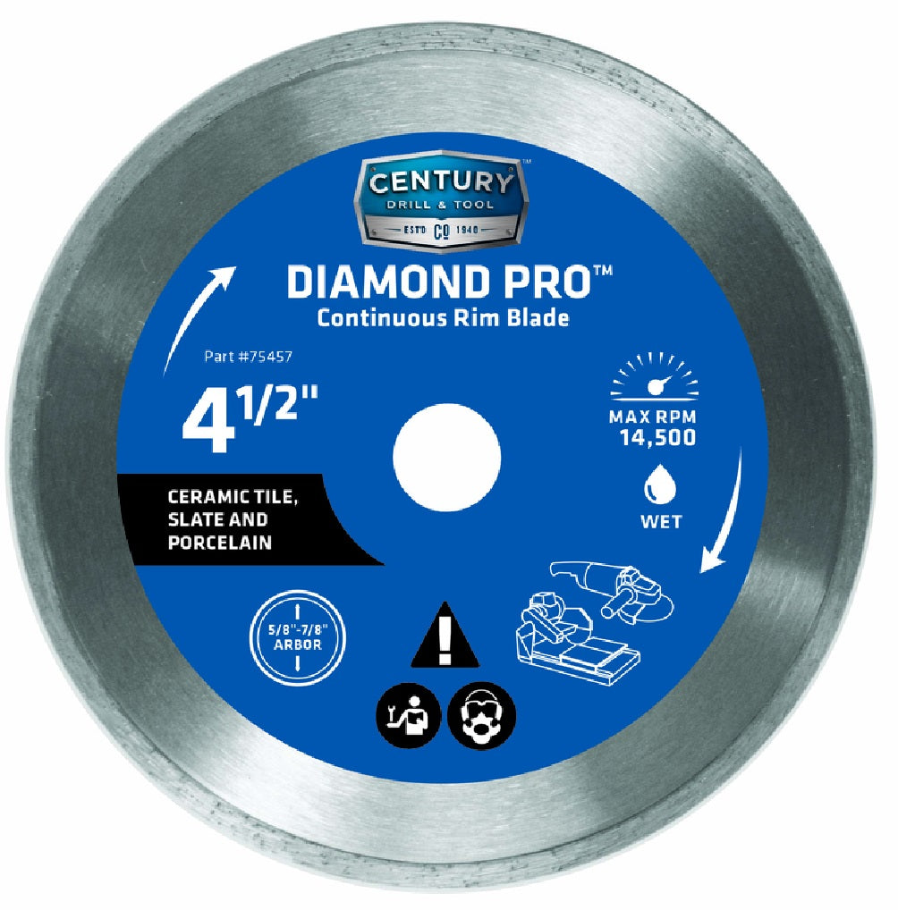 Century Drill & Tool 75457 Continuous Rim Saw Blade, Diamond, 4-1/2 Inch