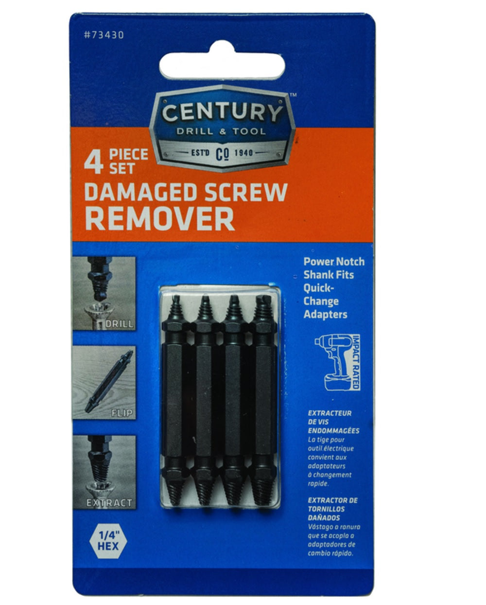 Century Drill & Tool 73430 Double-Ended Screw Extractor Set, Steel