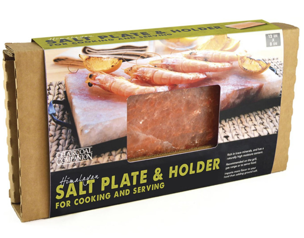 Charcoal Companion CC6064 Himalayan Salt Plate & Holder, Porcelain/Steel