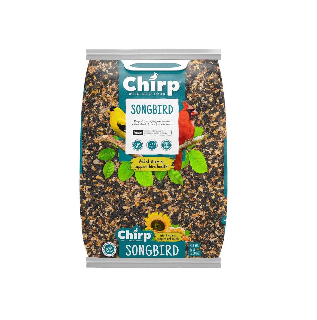 Chirp 14980 Songbird Black Oil Sunflower Wild Bird Food, 15 lb
