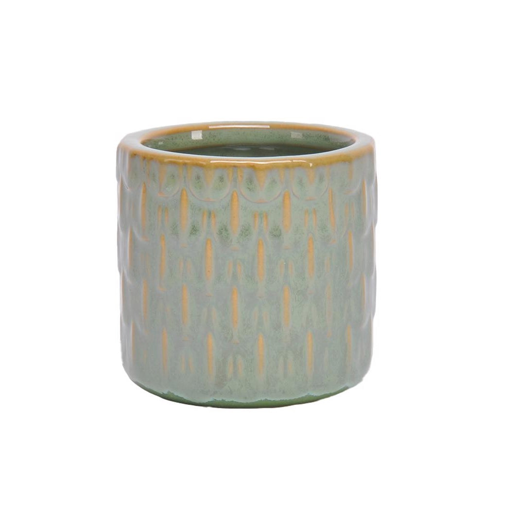 Classic Home & Garden 260036 Feather Ceramic-Celadon Planter, Gray/Green