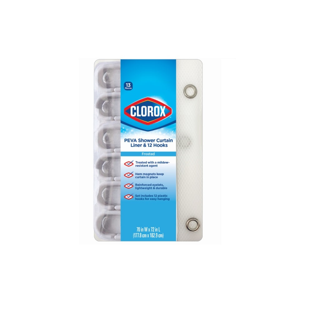 Clorox 441O0-6010-903 Shower Curtain With Hooks, PEVA