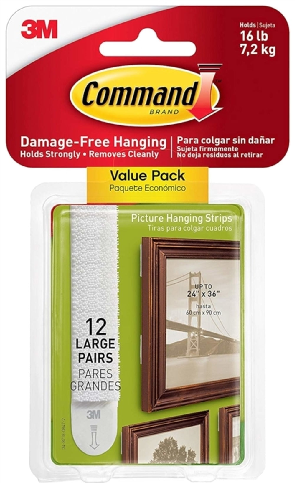 Command 17206-12ES Picture Hanging Strips, Large, White