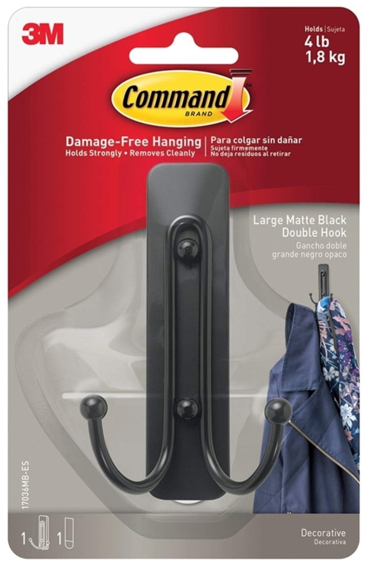 Command 17036MB-ES Double Hook, Large, Black