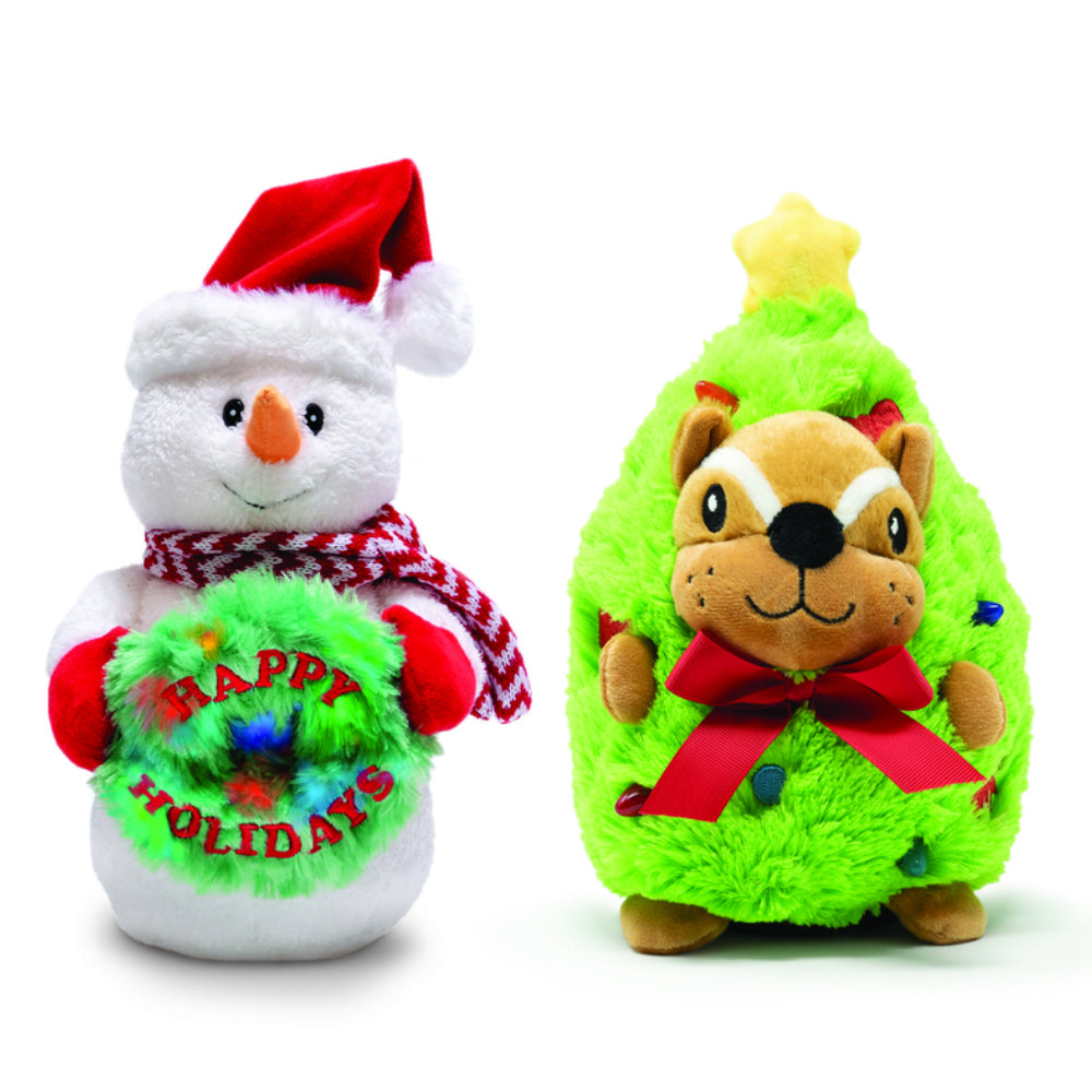 Cuddle Barn CB99810 Christmas Animated Snowman and Chipmonk in Tree