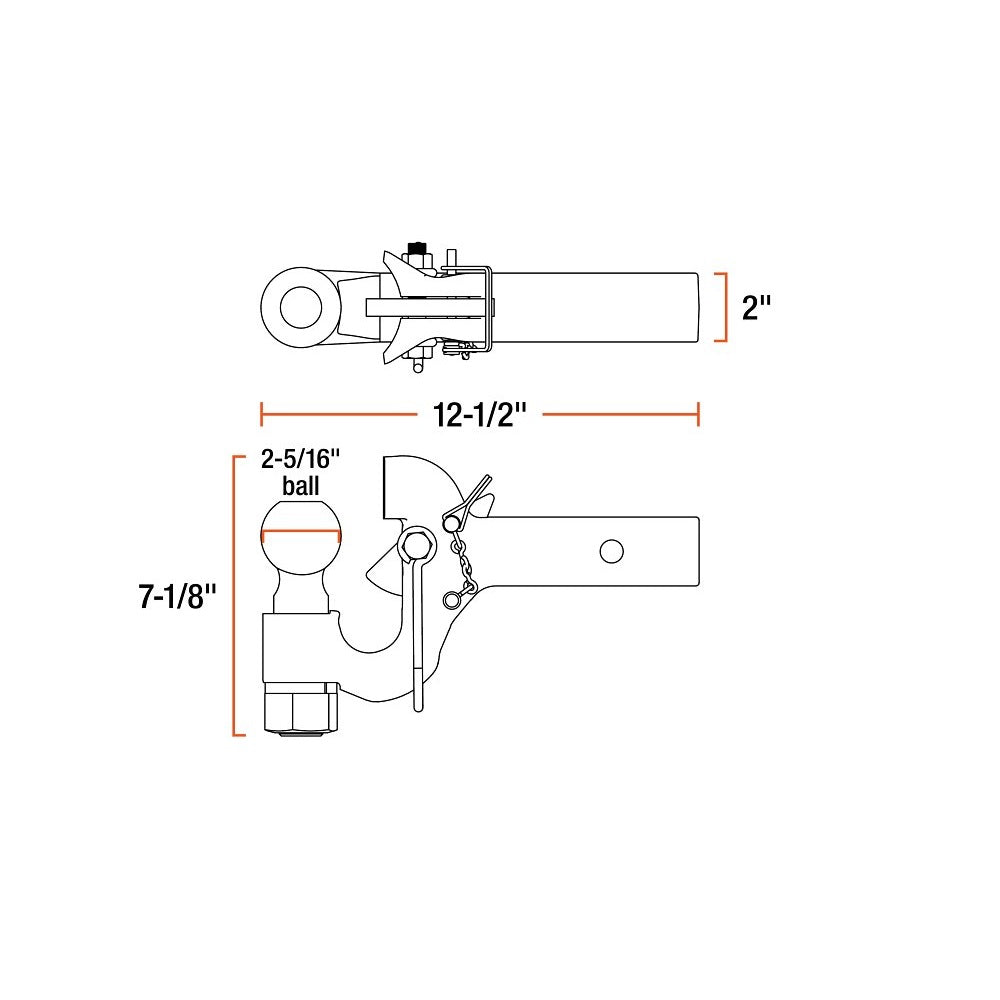 Curt 48406 SecureLatch Receiver Mount Ball and Pintle Hitch, Carbon Steel