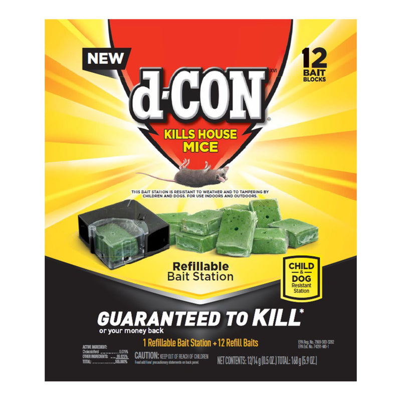 D-Con 1920098666 Mice Refillable Bait Station And Bait Block, 12 Count