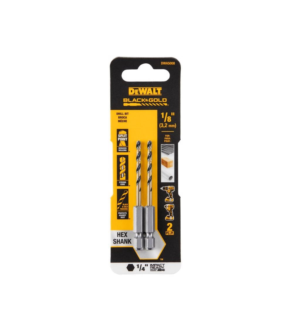 DeWalt DWA5008 Black & Gold Impact Ready Drill Bit, High Speed Steel