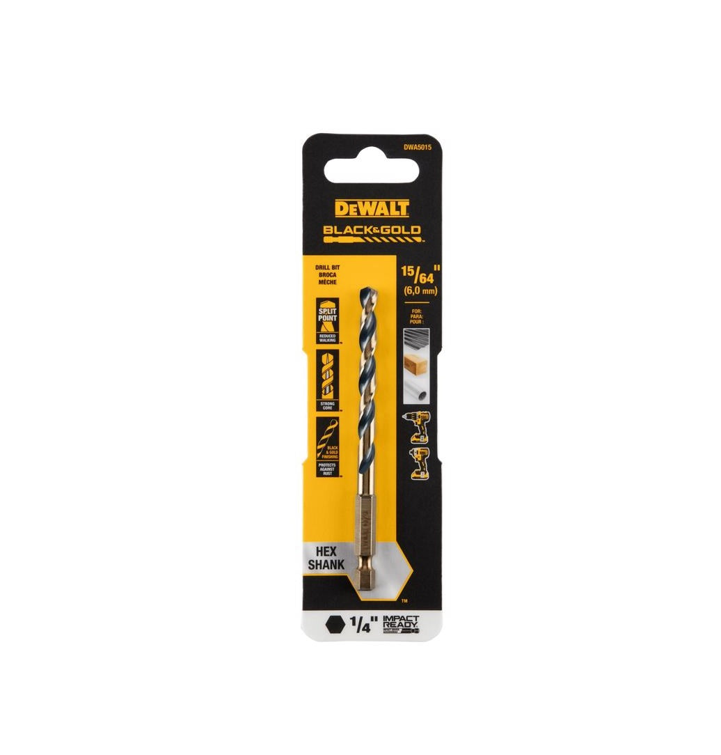 DeWalt DWA5015 Black & Gold Impact Ready Drill Bit, High Speed Steel