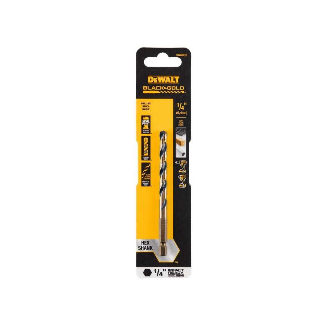 DeWalt DWA5016 Black & Gold Impact Ready Drill Bit, High Speed Steel