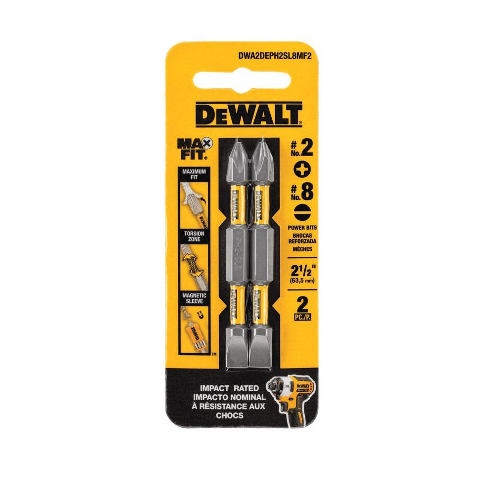 DeWalt DWA2DEPH2SL8MF2 MaxFit Phillips/Slotted Double-Ended Screwdriver Bit, Steel