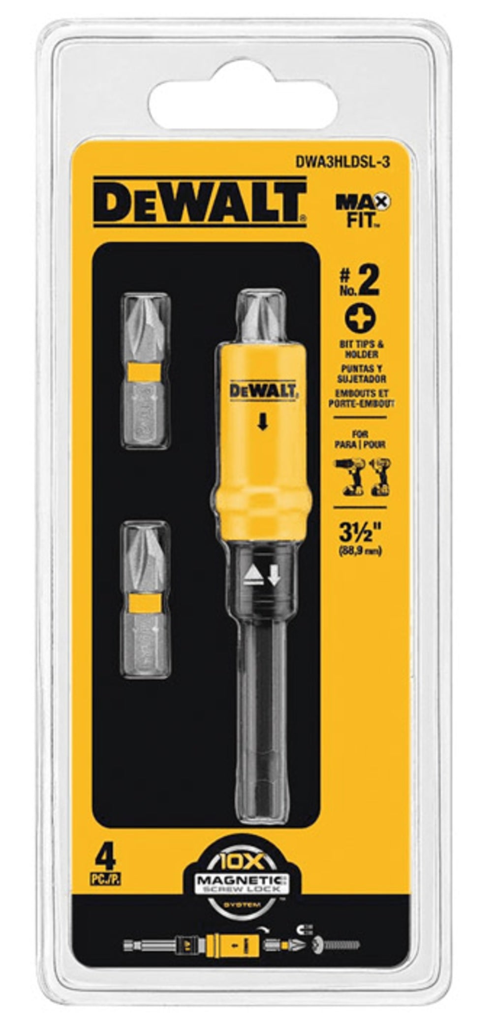 DeWalt DWA3HLDSL-3 MAXFIT Phillips Screw Lock Bit & Holder Set, #2