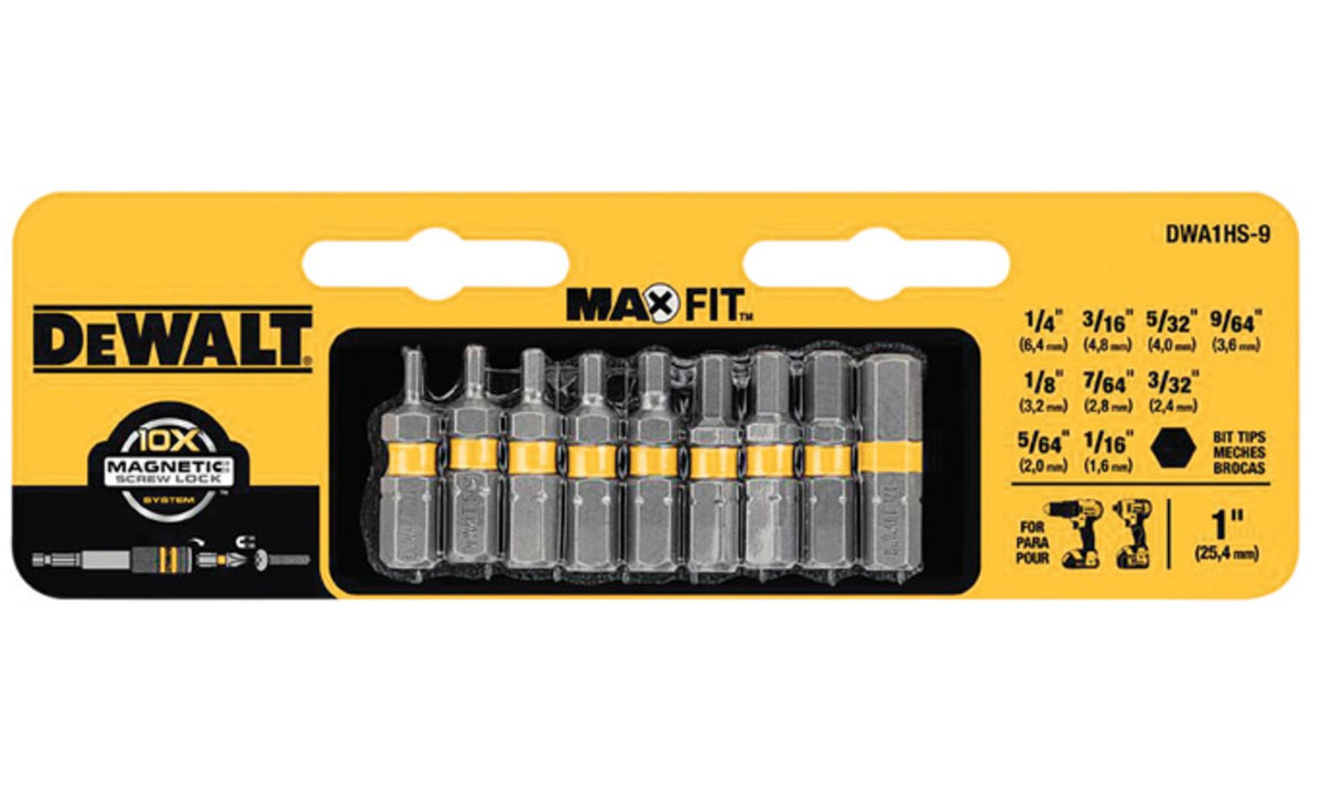 DeWalt DWA1HS-9V MAXFIT Hex Insert Bit Set, 1"