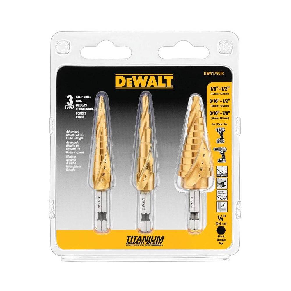 DeWalt DWA1790IR Impact Ready Nitride Coated Step Drill Bit Set, Titanium