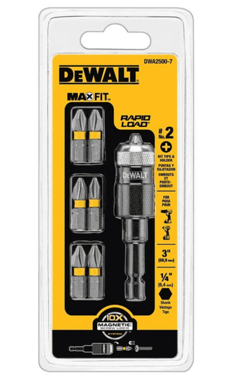 DeWalt DWA2500-7 MAXFIT Phillips Rapid Load Bit & Holder Set, #2