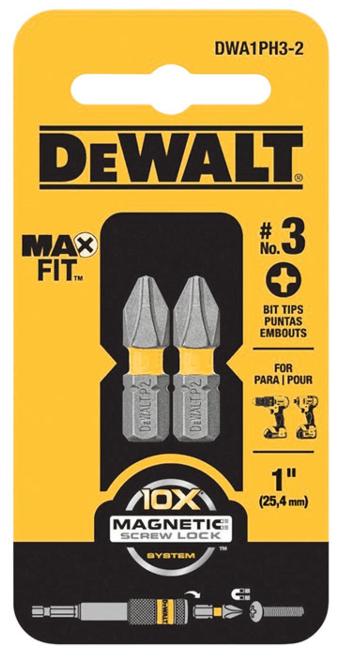DeWalt DWA1PH3-2 MAXFIT Phillips Insert Bits, #3 x 1"