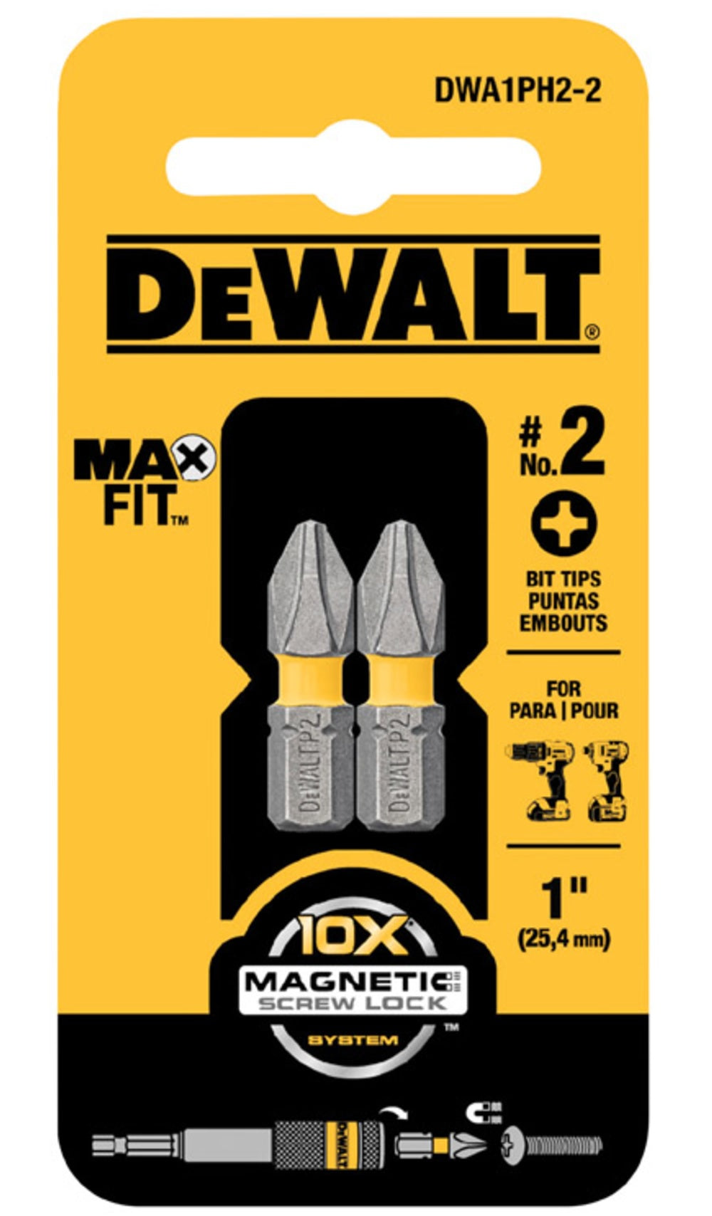 DeWalt DWA1PH2-2 MAXFIT Phillips Insert Bits, #2 x 1"