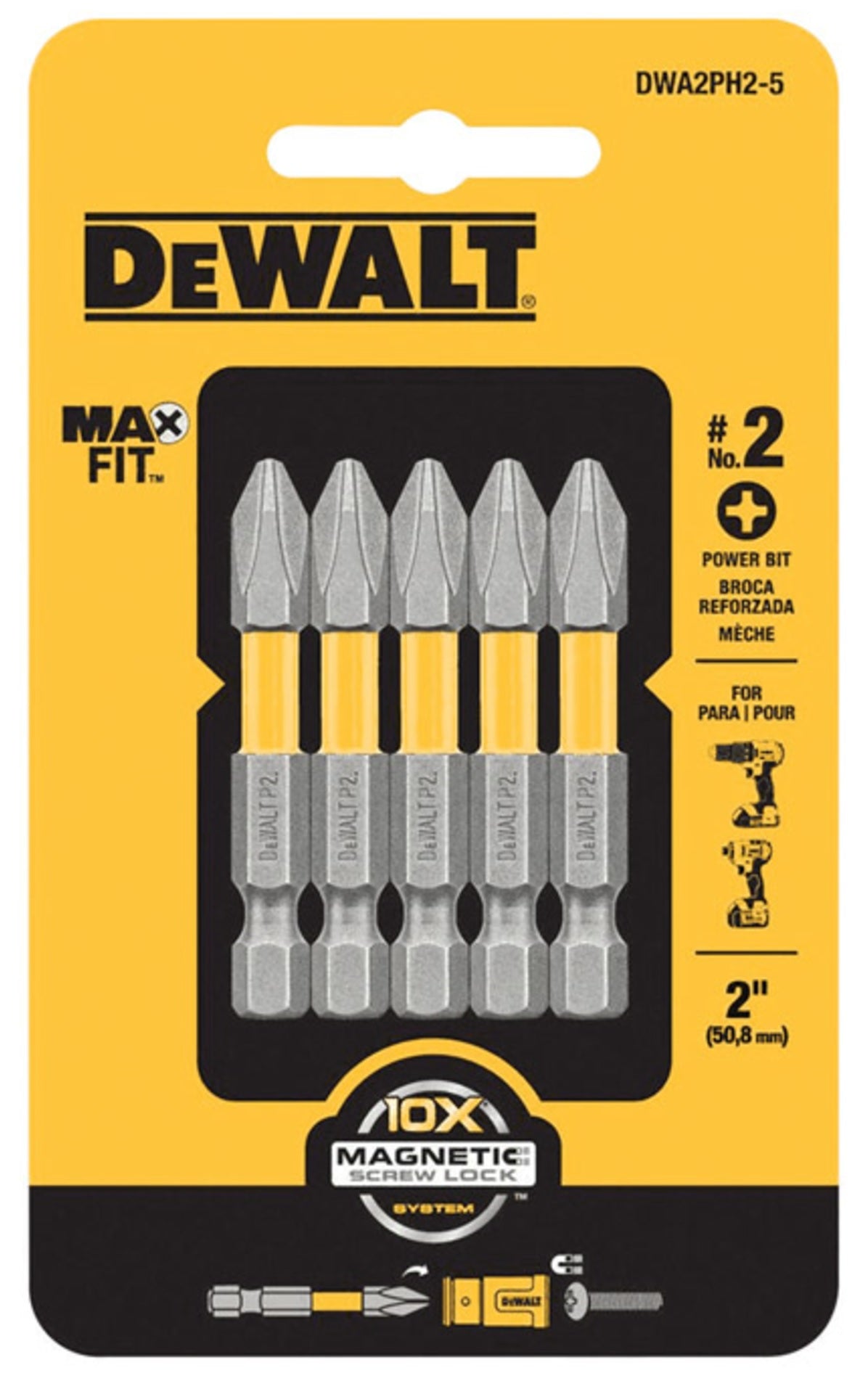 DeWalt DWA2PH2-5 MAXFIT Phillips Power Bits, #2 x 2"