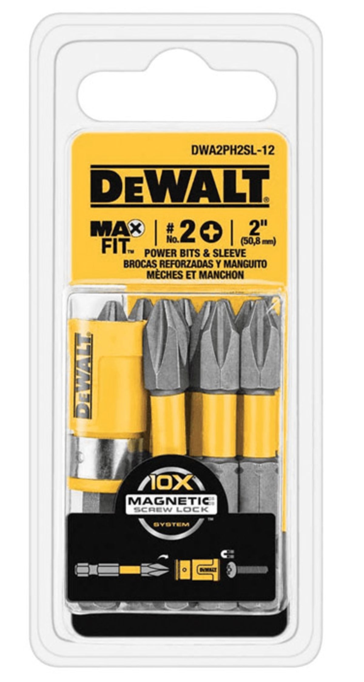 DeWalt DWA2PH2SL-12 MAXFIT Phillips Power Bit & Sleeve Set, #2 x 2"