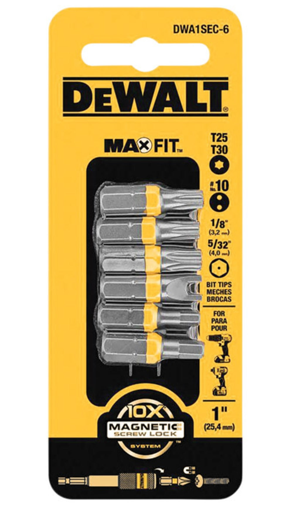 DeWalt DWA1SEC-6 MAXFIT Security Bit Set, 1"