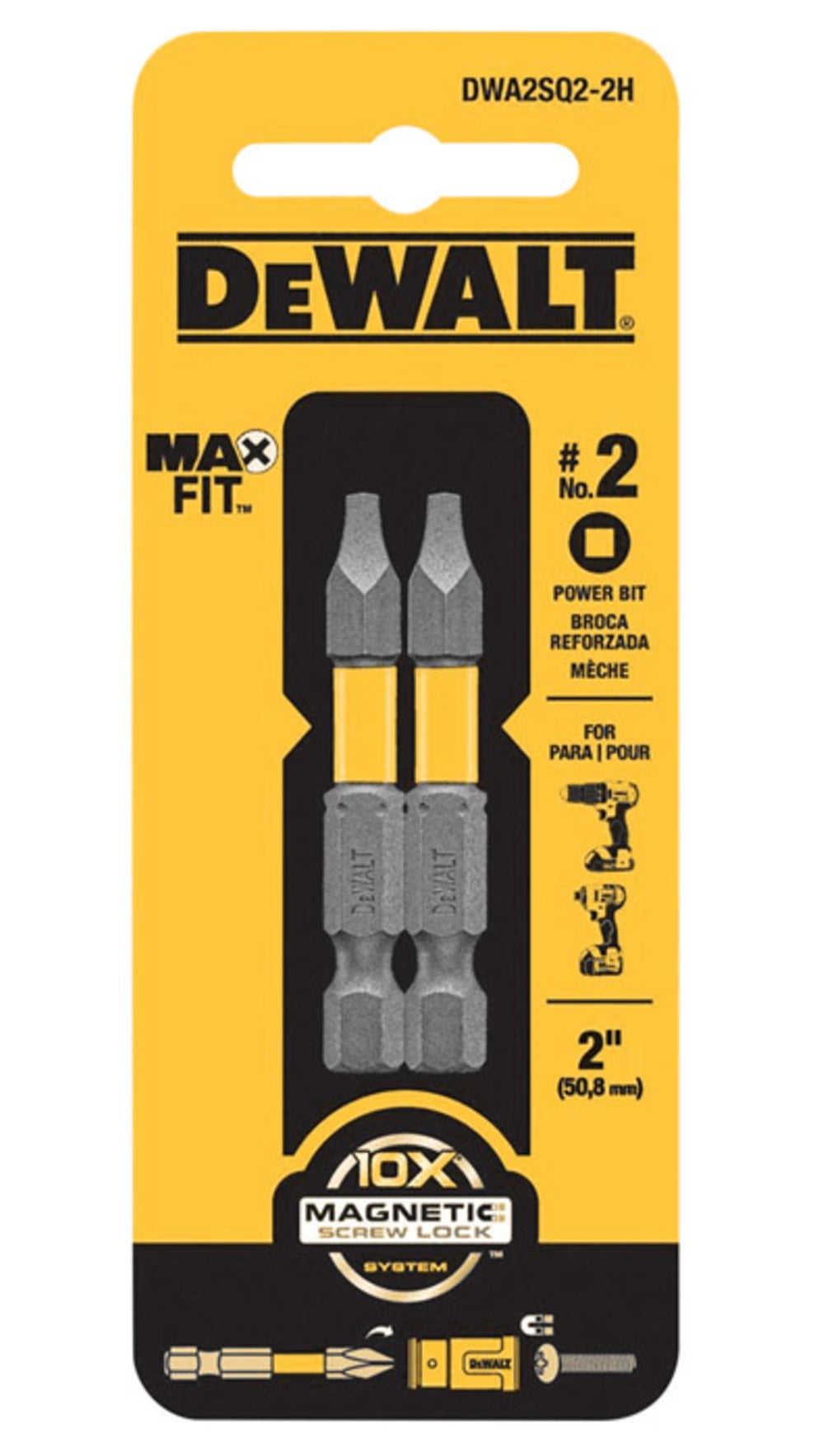 DeWalt DWA2SQ2-2H MAXFIT Square Power Bits, #2 x 2"