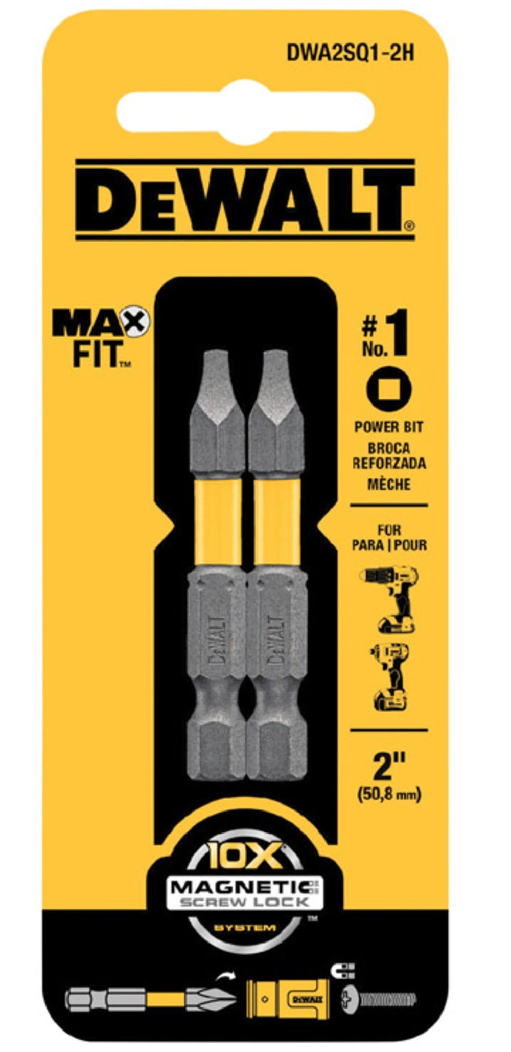 DeWalt DWA2SQ1-2H MAXFIT Square Power Bits, #1 x 2"