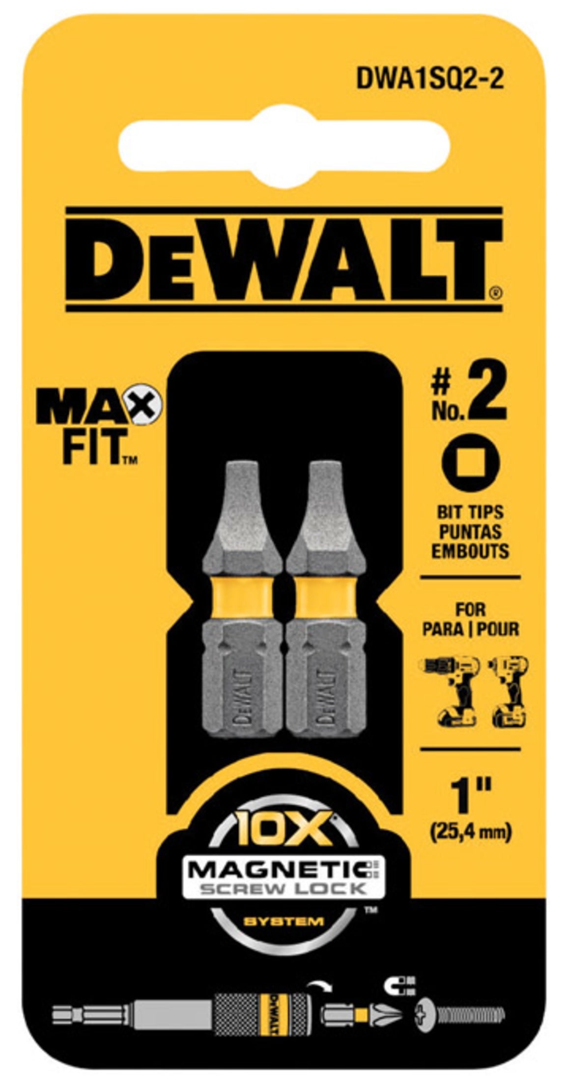 DeWalt DWA1SQ2-2 MAXFIT Square Insert Bits, #2 x 1"