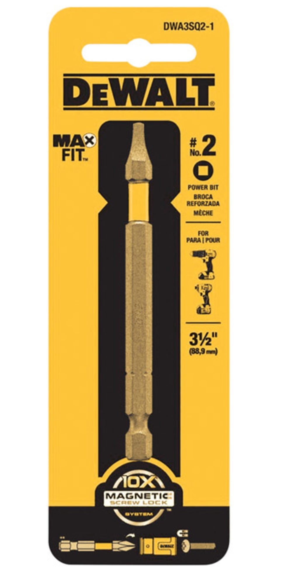 DeWalt DWA3SQ2-1 MAXFIT Square Power Bit, #2 x 3-1/2"