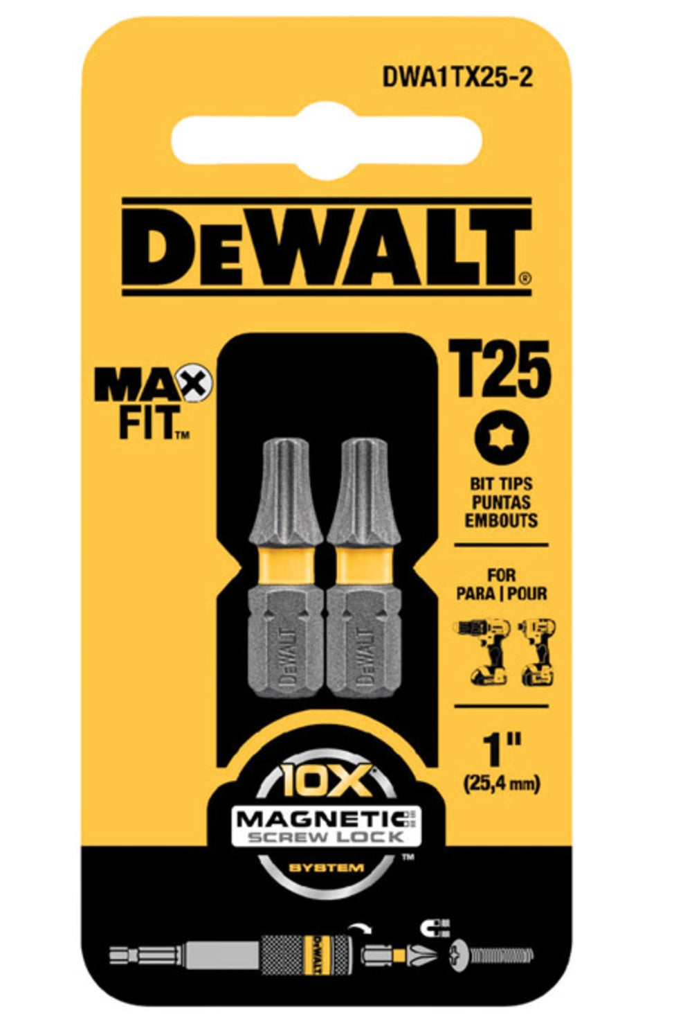 DeWalt DWA1TX25-2 MAXFIT Torx Insert Bits, T25 x 1"