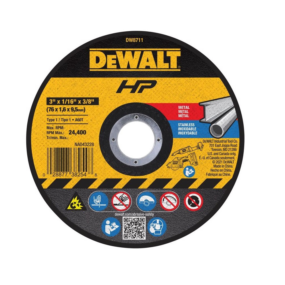 DeWalt DW8711 HP Abrasive Cut-Off Wheel, 3 Inch x 3/8 Inch