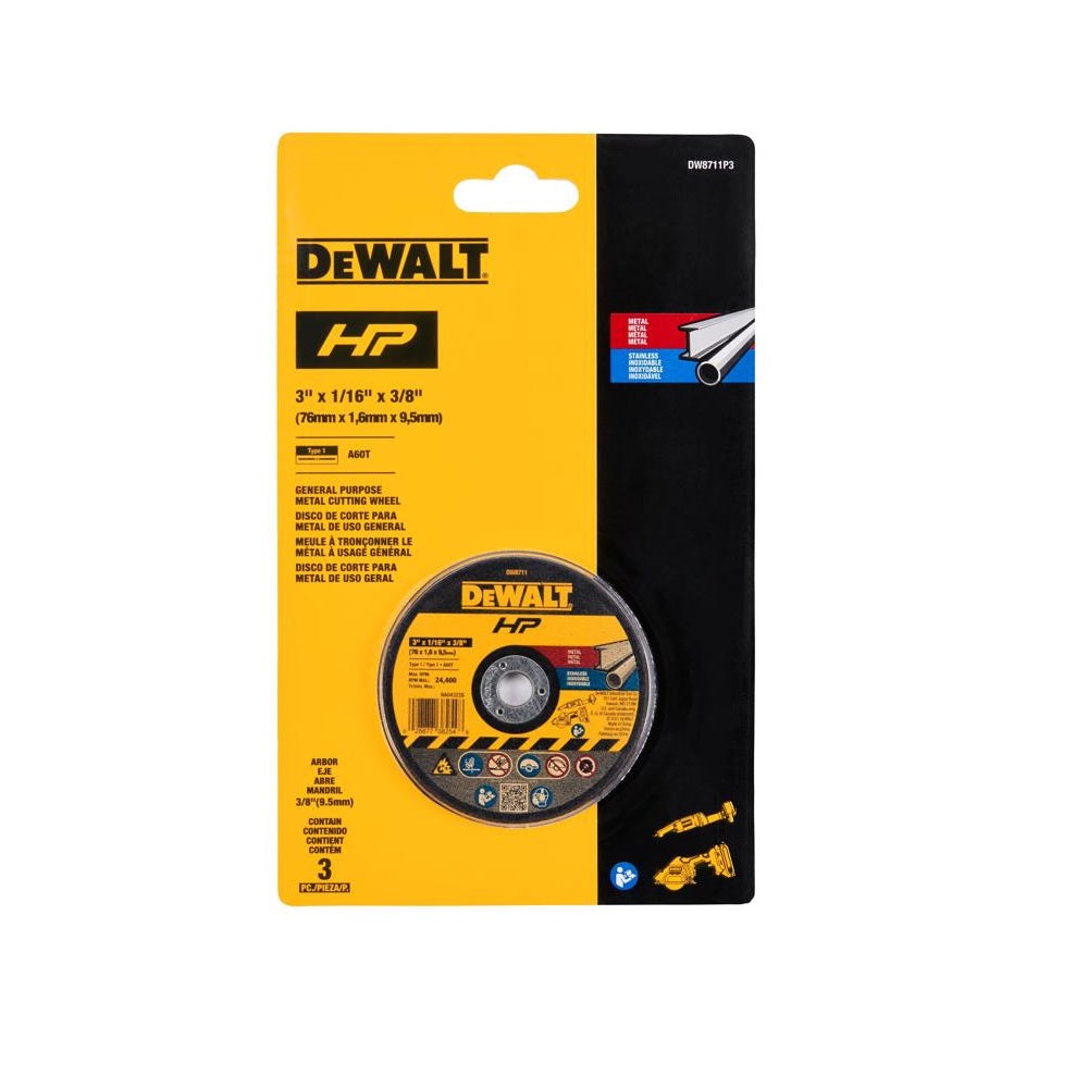 DeWalt DW8711P3 Bonded Cut-Off Wheel Kit, 3 Inch x 3/8 Inch