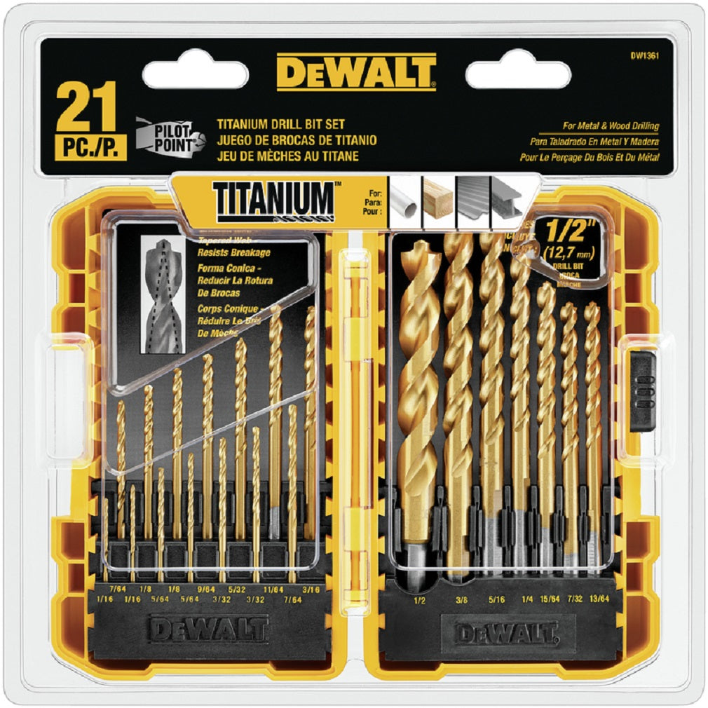 DeWalt DW1361 Pilot Point Drill Bit Set, Titanium