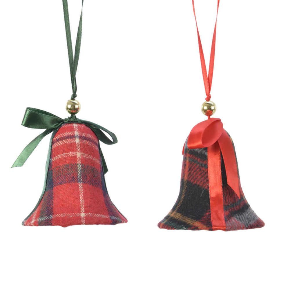 Decoris 610474 Bell Hanger with Plaid, Green/Red