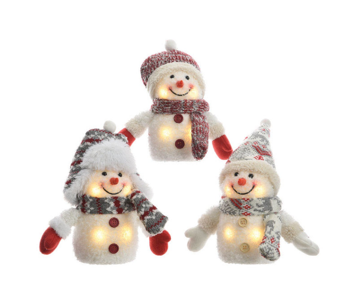 Decoris 481957 LED Plush Snowman Christmas Decoration, Red/White