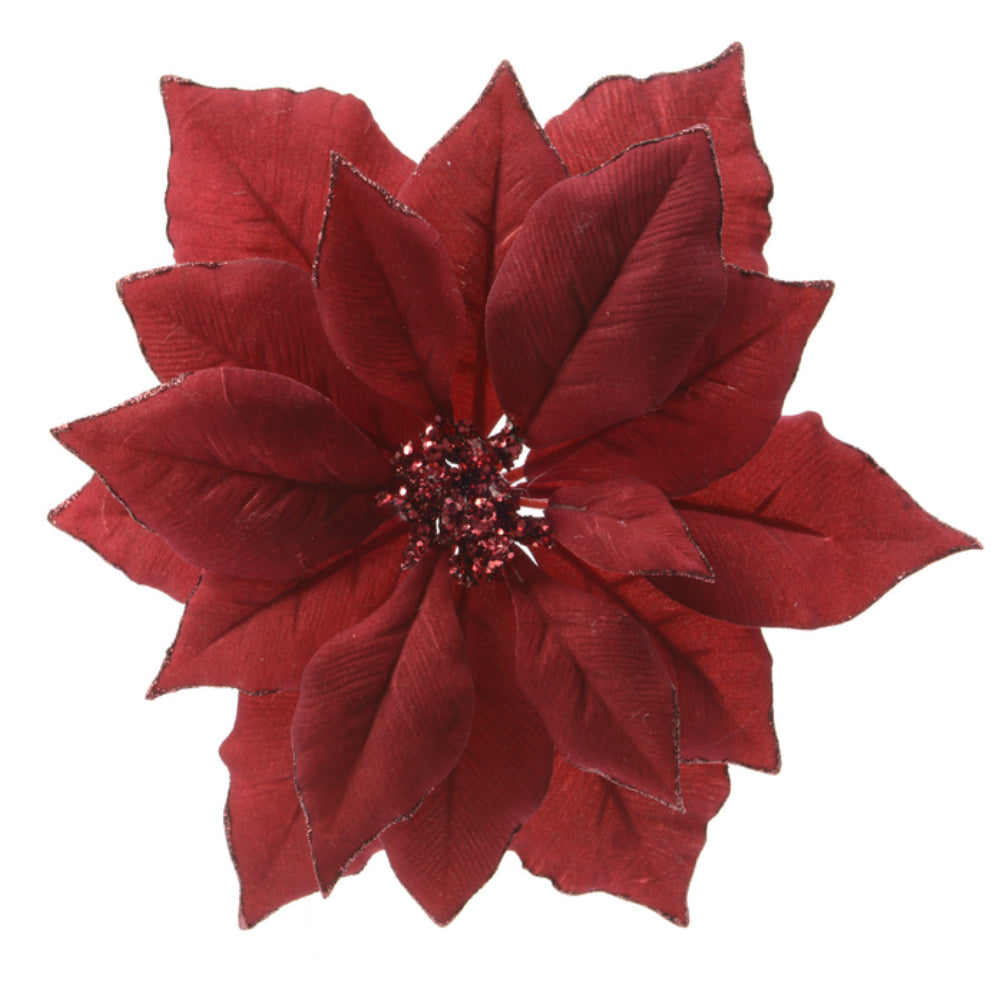 Decoris 629332 Poinsettia on Clip Christmas Decoration, Red