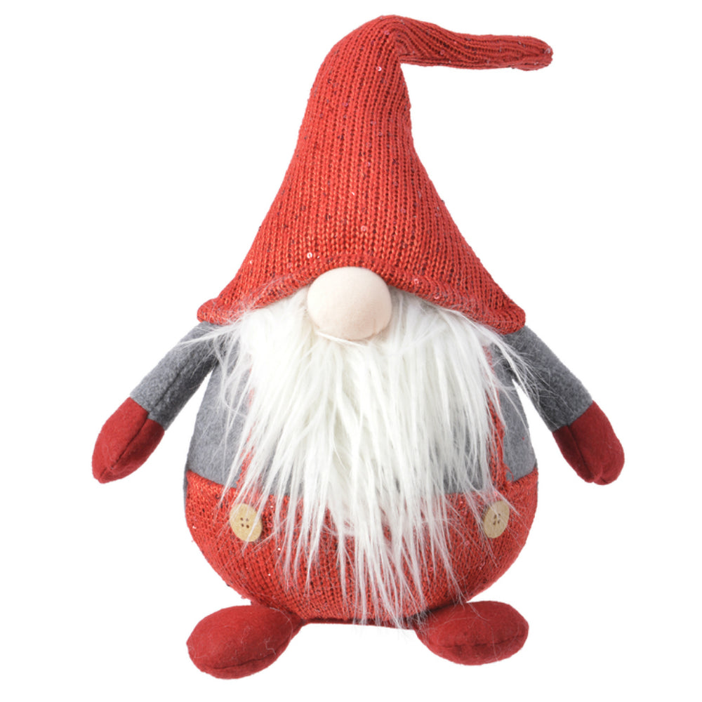 Decoris 611365 Sitting Gnome Christmas Table Top Figure, Red