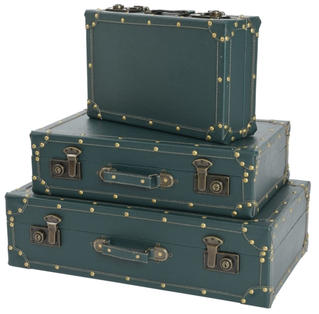 Decoris 921997 Vintage Suitcases, Emerald Green