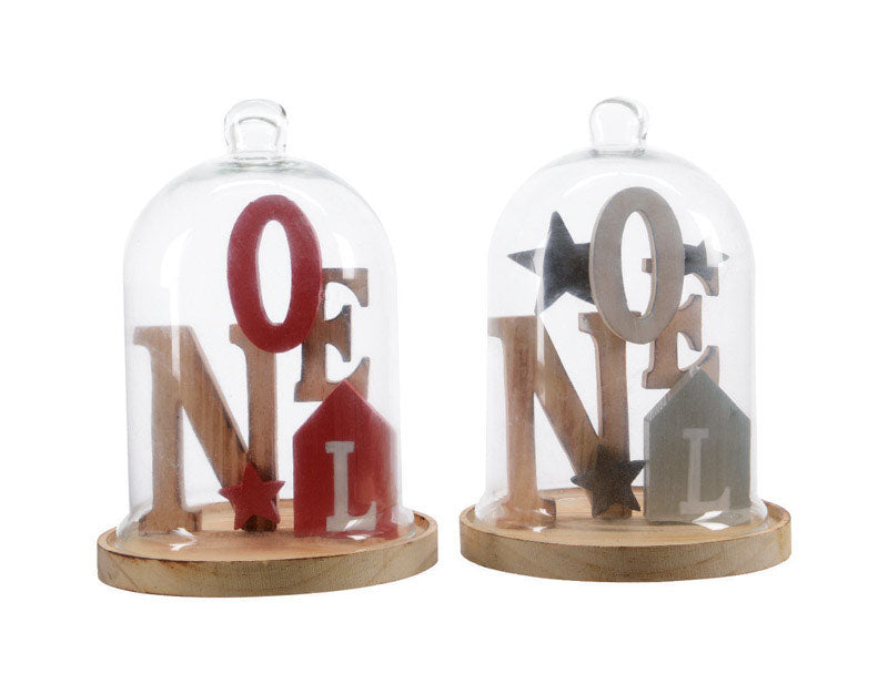 Decoris 957170 Christmas Noel in Cloche Decoration, Wood, Red/Green