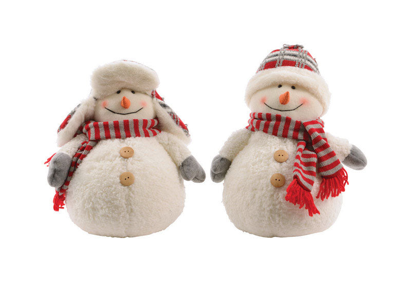 Decoris 957176 Christmas Plush Snowman Decoration, Polyester, Assorted Style, White/Red