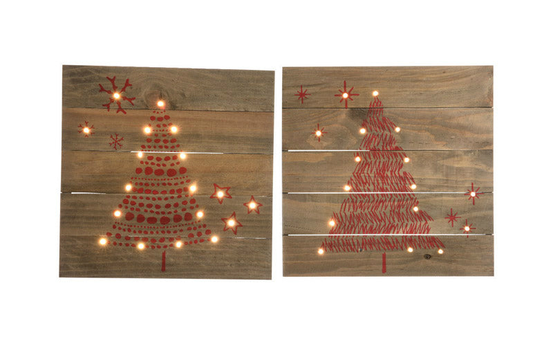 Decoris 955733 Christmas Firwood Plank Wall Decor With Painted Trees, Wood, Brown