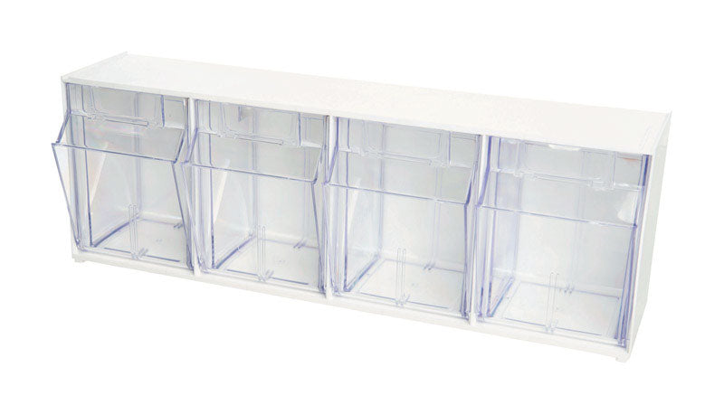 Deflect-O 20403CR Interlocking Tilt Bin Organizers, Plastic, Gloss, White