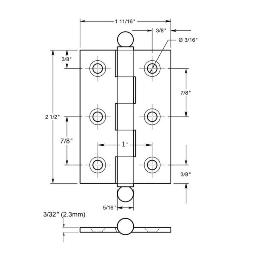 Deltana CH2517U26 Cabinet Hinge With Ball Tips, Bright Chrome