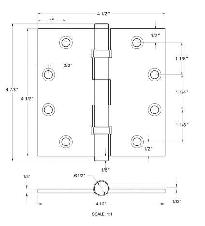 Deltana CSB45BB Ball Bearings Square Door Hinge, PVD Polished Brass, 4-1/2" x 4-1/2"