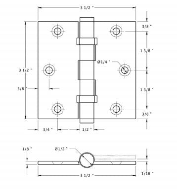 Deltana CSB35BB  Ball Bearings Square Door Hinge, Lifetime Brass, 3-1/2" x 3-1/2"