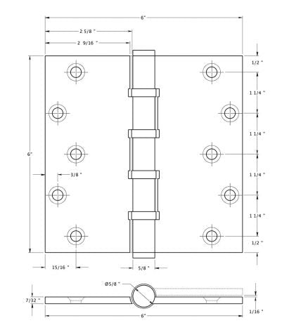Deltana CSB66BB Square Door Hinge, PVD Polished Brass, 6" X 6"