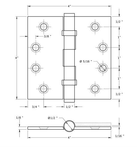 Deltana CSB44BN Ball Bearings Square Door Hinge, PVD Polished Brass, 4" x 4"