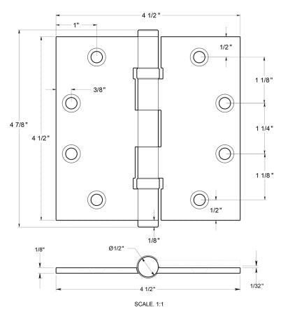 Deltana CSB45BN Ball Bearings Square Door Hinge, PVD Polished Brass, 4-1/2" x 4-1/2"
