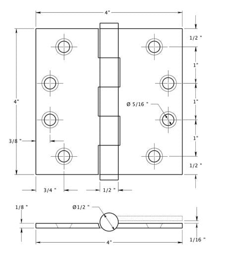 Deltana CSB44N Square Door Hinge, PVD Polished Brass, 4" x 4"