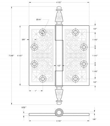 Deltana CSBP45 Square Door Hinge, PVD Polished Brass, 4-1/2" x 4-1/2"